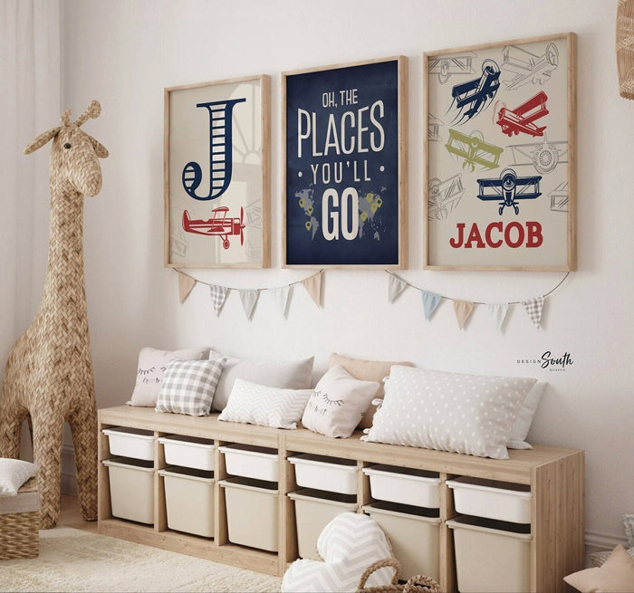 Oh the places you'll go, transportation kids art, transportation theme, airplane bedroom art, airplane nursery decor, airplane boys room art