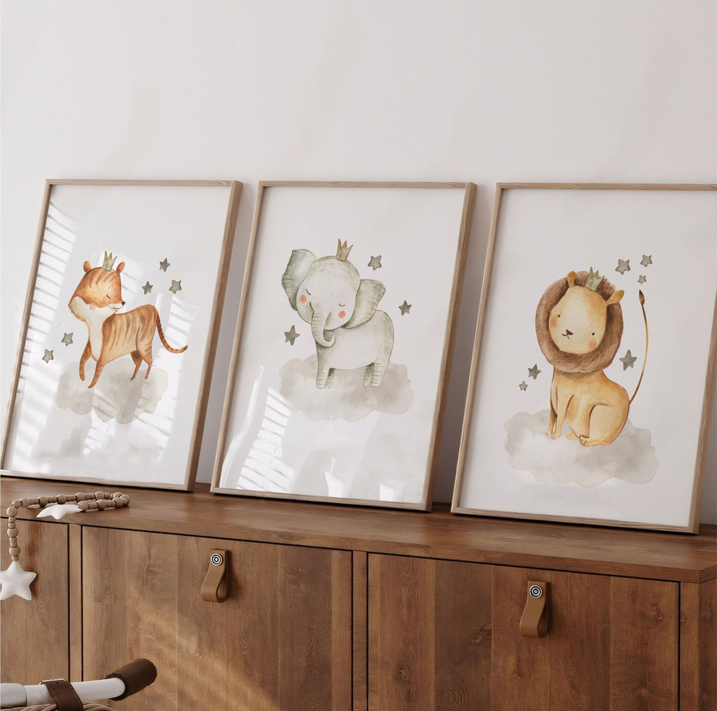 Sweet baby animal nursery art, poster print set baby animals, animal wall art gender neutral colors, animal baby room, safari themed nursery