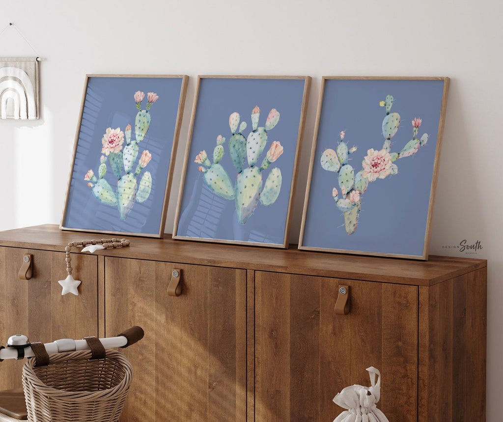 Bedroom wall decor, cactus art for bathroom, adult bathroom decor, nursery decor wall prints, mint pink floral art, succulent bathroom art