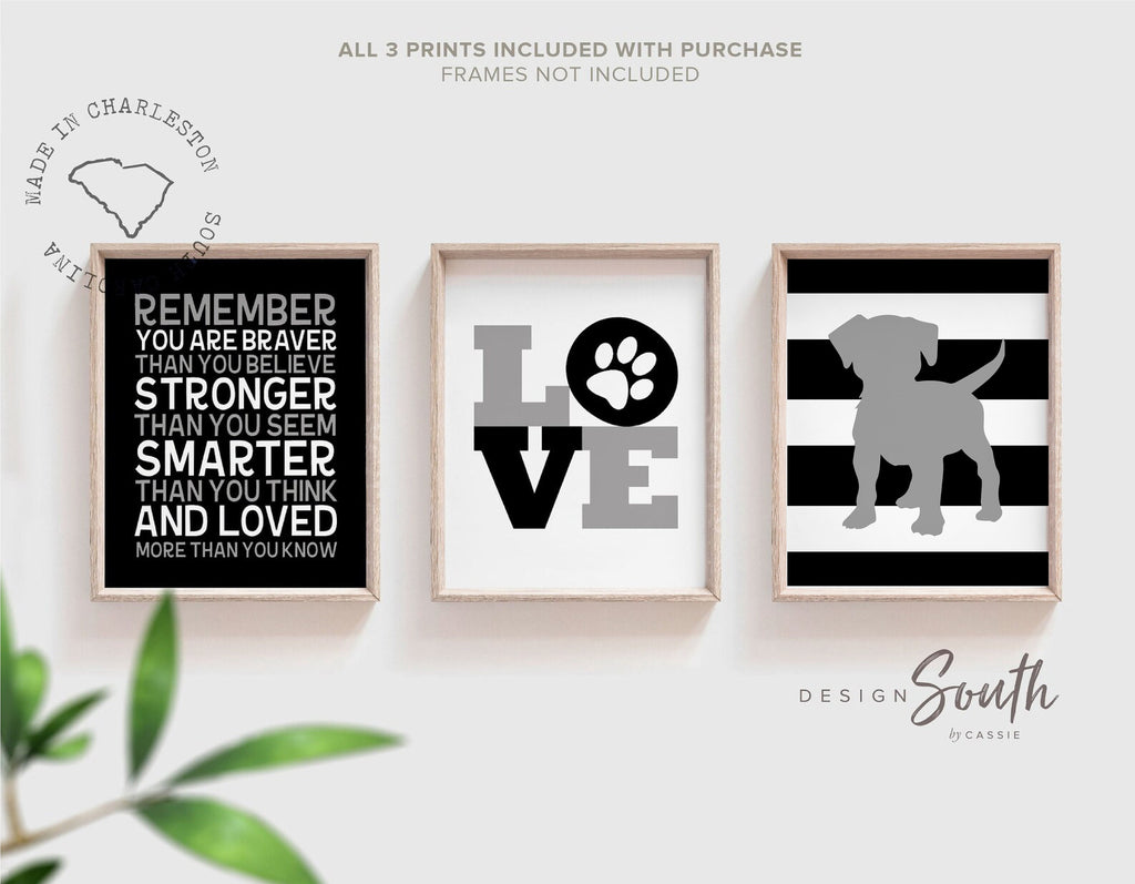 Puppy dog decor for boys nursery or bedroom, dog prints for boys, black and white boys decor for nursery, boys puppy dog theme wall decor