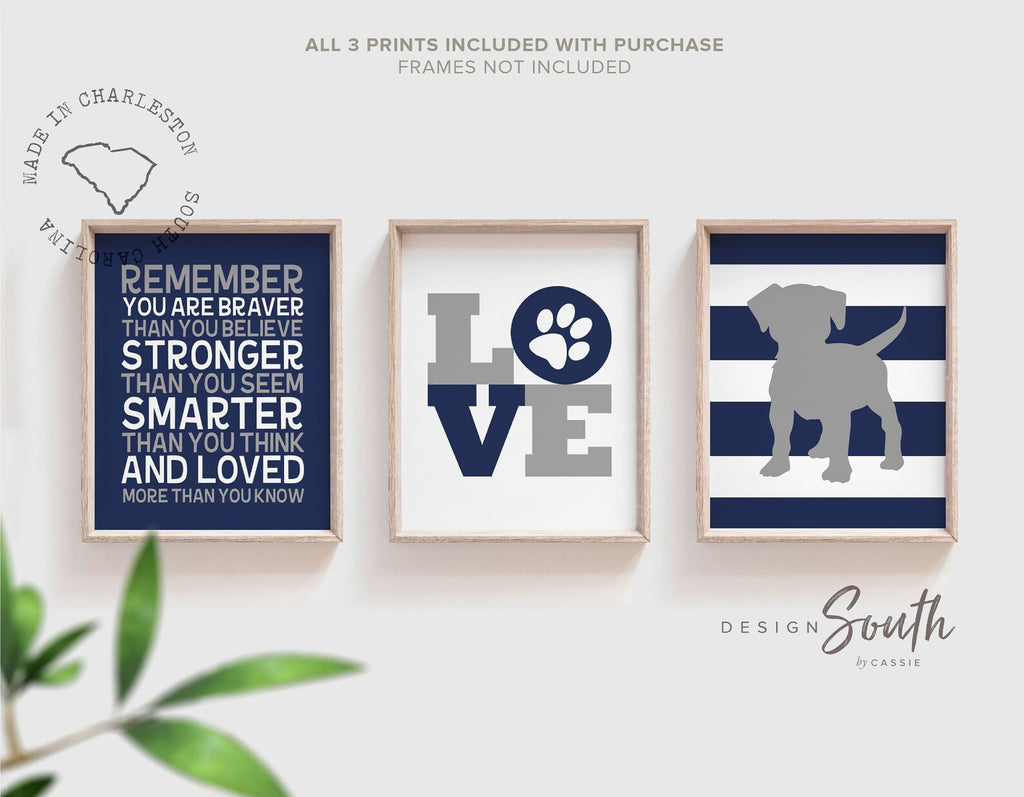 Dog nursery, baby boy dog nursery, puppy nursery, puppy boys bedroom, boys dog prints blue, boys dog art, navy blue and grey dog wall decor