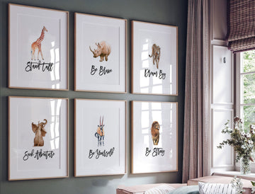 Animal nursery wall art, boys bedroom animals, set of animal art prints, baby animal art for nursery or bedroom, brave strong dream big boys