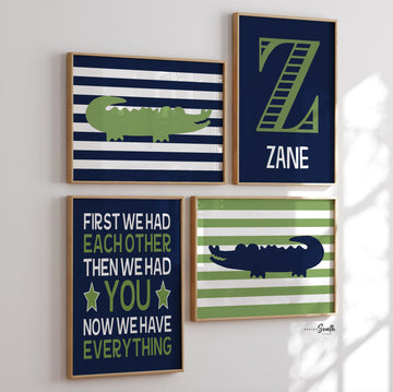 Alligator nursery wall art for boys, boys alligator wall decor, nursery decor, navy blue and green nursery, gators, name decor, boys quote