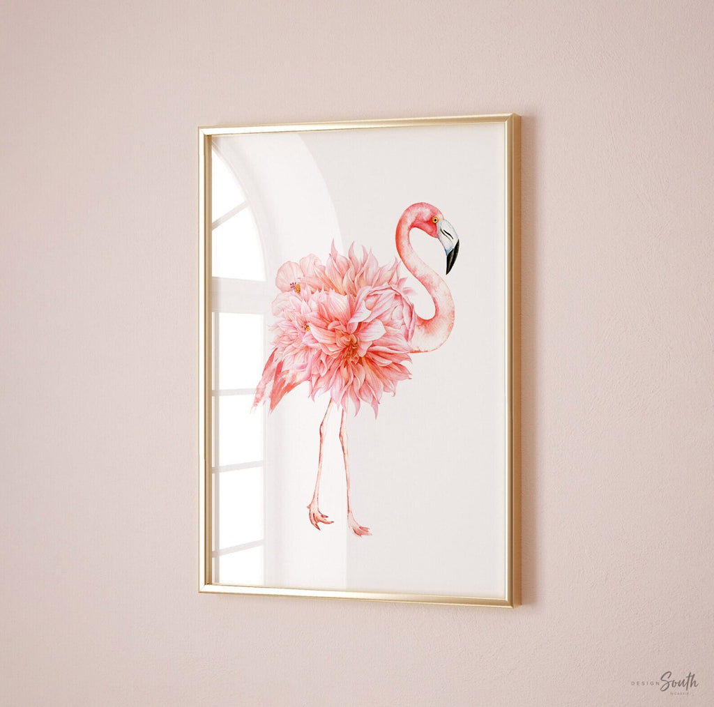 Minimal pink flamingo watercolor art, flamingos accented with palm leaf, tropical set of 3 art prints, pastel pink flamingo, tropical birds
