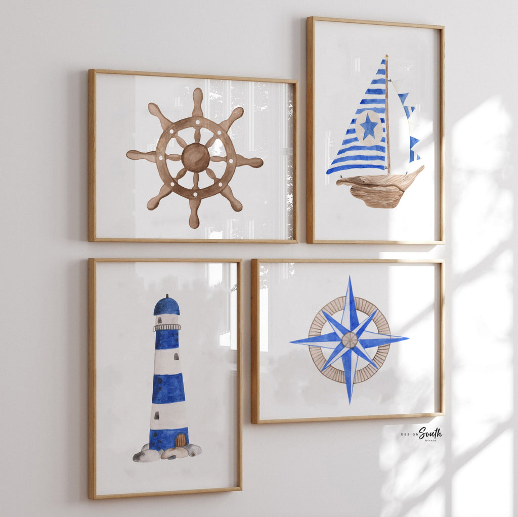 Blue nautical bedroom, boy nautical decor, boys bedroom wall art, nautical boys room decor, anchor kids art, blue boys sailboat anchor ship