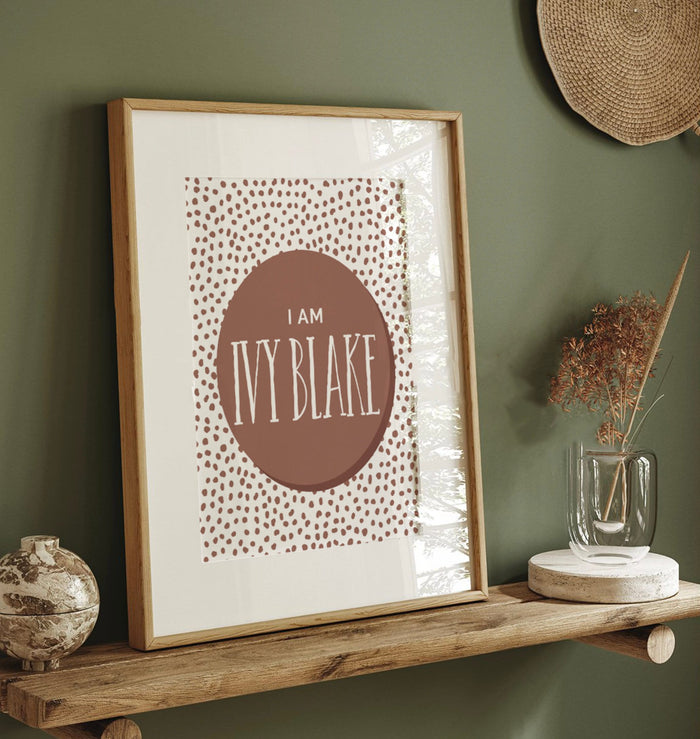 Boho mauve brown nursery playroom bedroom art prints, I am affirmations, neutral wall art, boho kids bedroom playroom art, personalized name