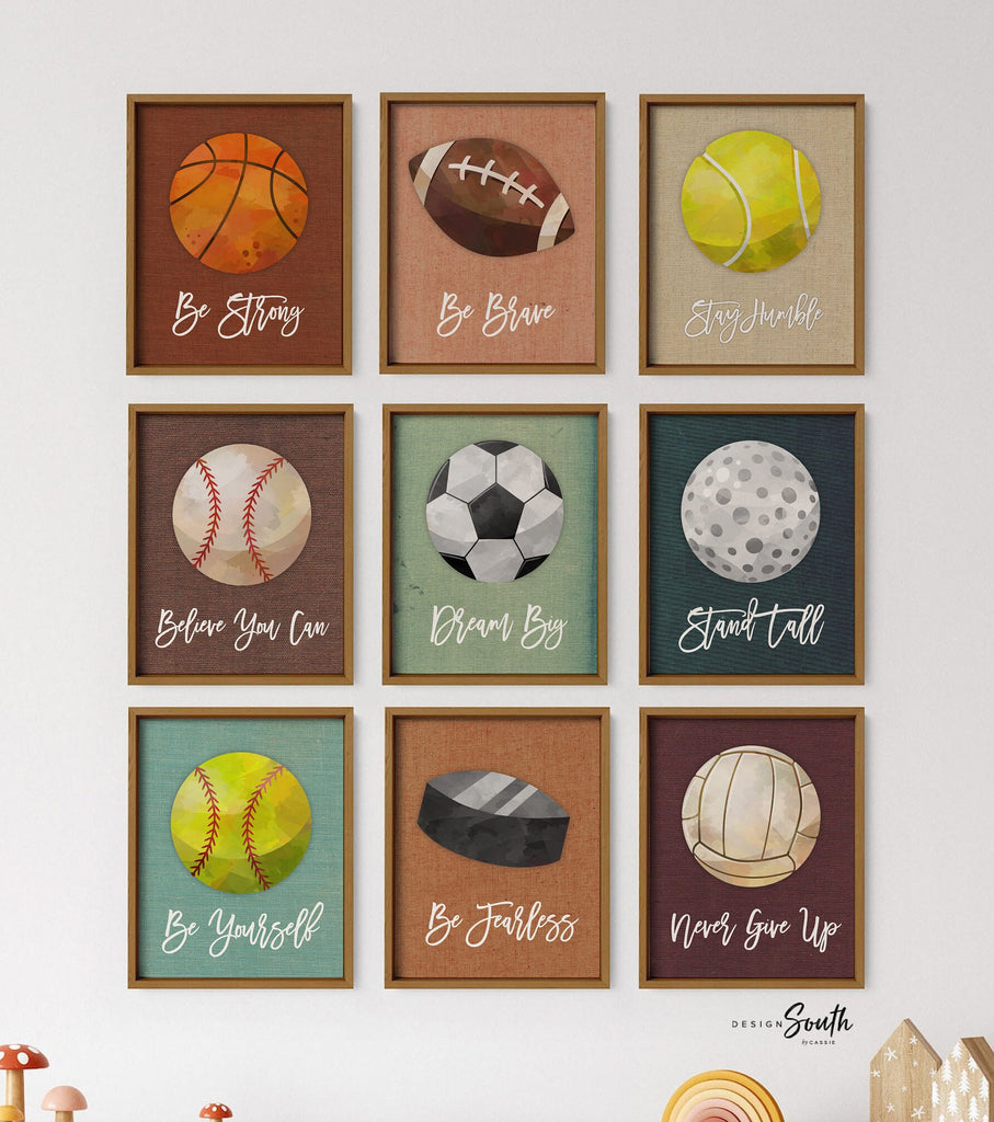 Inspirational sports wall art, sports themed boys wall art, sports collection decor, sports toddler bedroom, sports theme wall poster prints