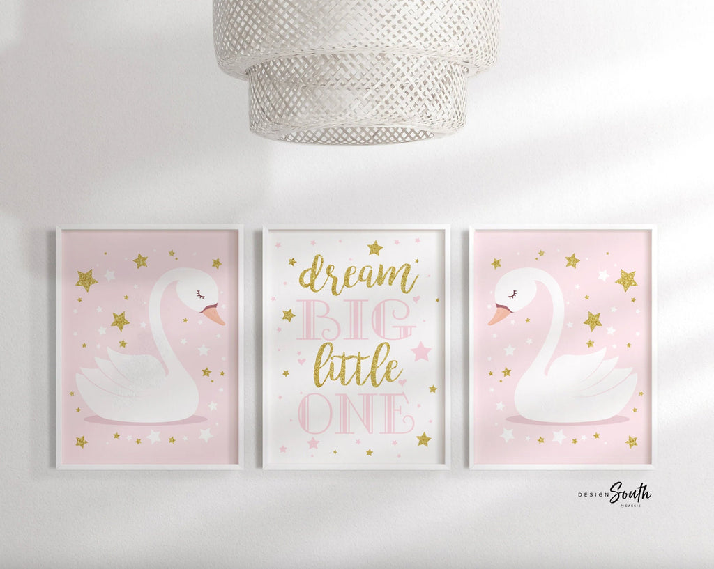Swan nursery, baby shower gift, pink and gold nursery, baby girl wall art, nursery decor, swan princess, pink swan, pink and gold swan art