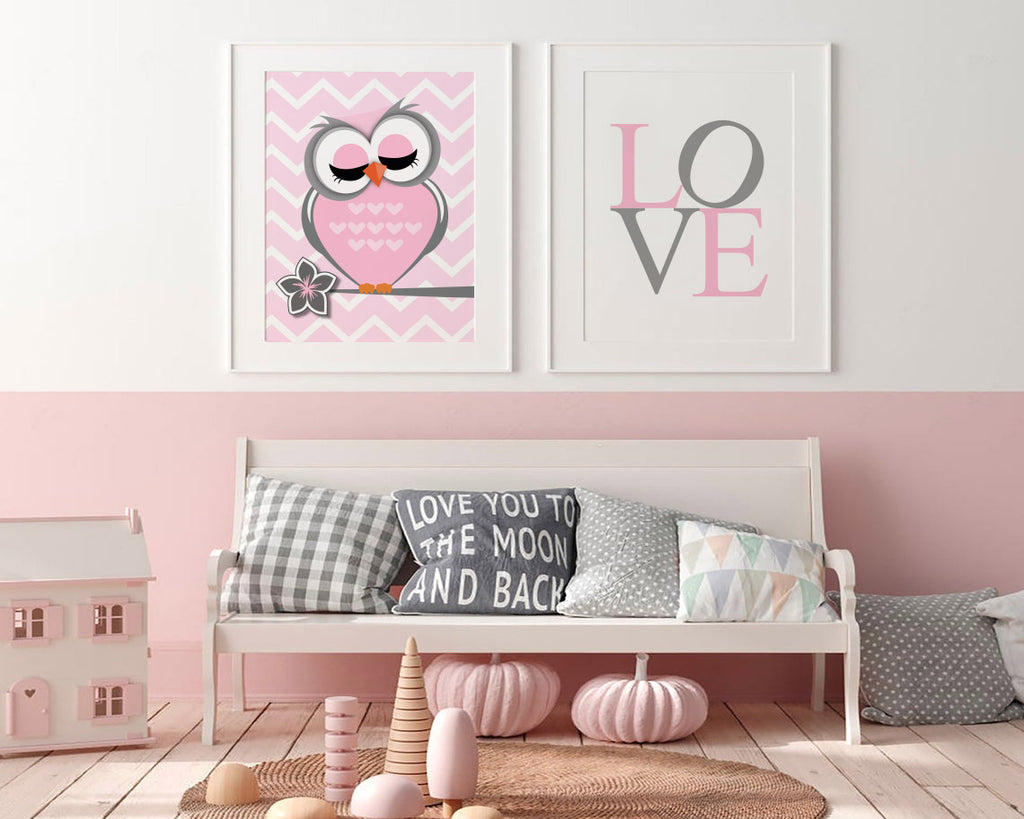 Owl nursery decor, baby girls owl nursery wall art, nursery wall art girl, pink decor for nursery, pink owls for nursery, nursery owl art