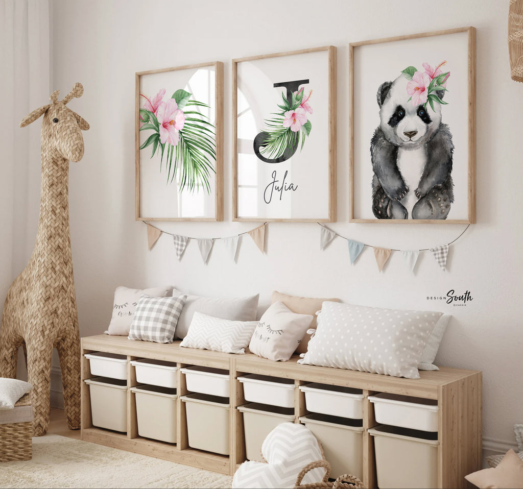 Baby girl nursery wall art, tropical theme baby shower gift for girl, palm leaf nursery, tropical baby girl nursery, hawaiian nursery decor