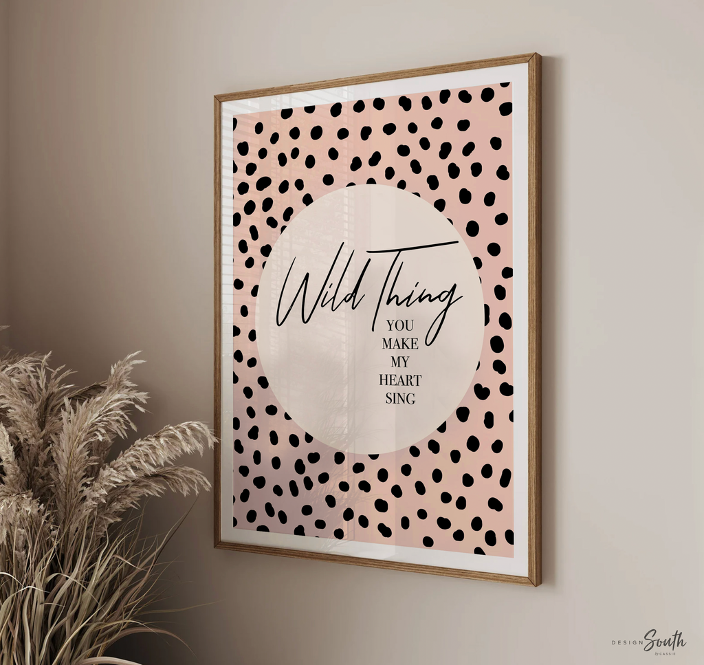 Pink wild thing you make my heart sing, art print poster wild thing, baby cheetah print pink, dot speckle pattern nursery, modern nursery ideas girl, safari baby animal nursery pink girl, printed cheetah art