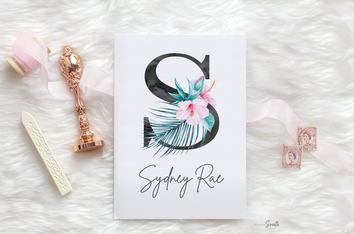 Tropical nursery, teal flamingo nursery cactus tropical flowers, teal tropical leaves nursery, flamingo cactus, personalized baby girl gift
