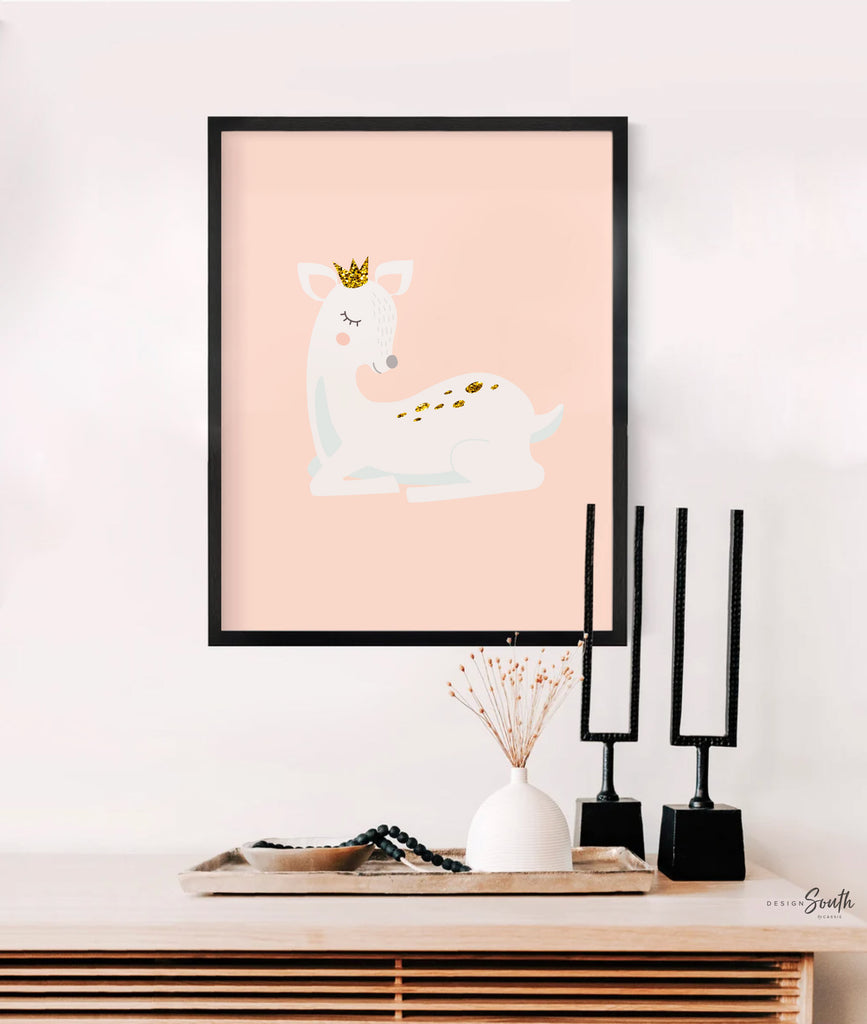 Girl deer nursery, girl deer wall art, personalized deer nursery wall art, blush pink deer art, princess animal deer decor, pink fawn baby