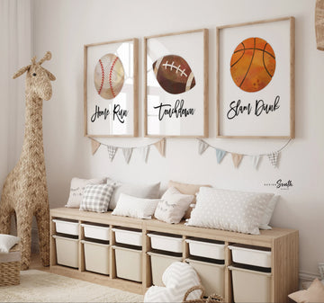 Sports home decor, sports posters boys room, sports wall art, athlete little boy gift, artwork above crib sports theme, basketball football