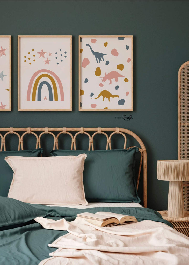 Girl dinosaur and unicorn art, dinosaur unicorn prints for girls, trendy pattern girl dinosaurs, art prints dinosaur unicorn theme modern