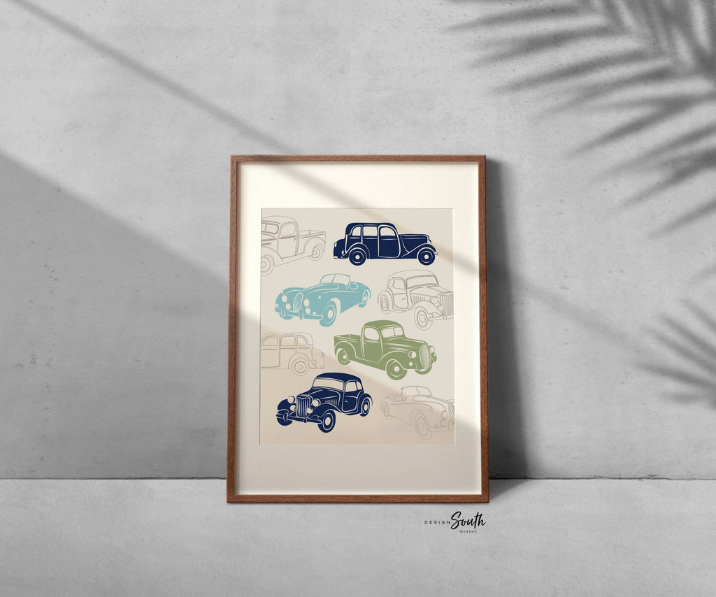 Baby boy nursery decor, baby boy nursery art, boy bedroom decor, boy bedroom art, retro car nursery art, retro car nursery decor, truck art