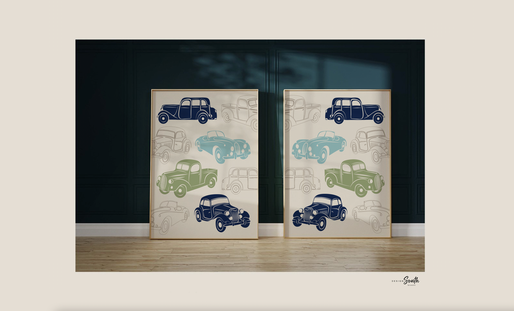 Baby boy nursery decor, baby boy nursery art, boy bedroom decor, boy bedroom art, retro car nursery art, retro car nursery decor, truck art