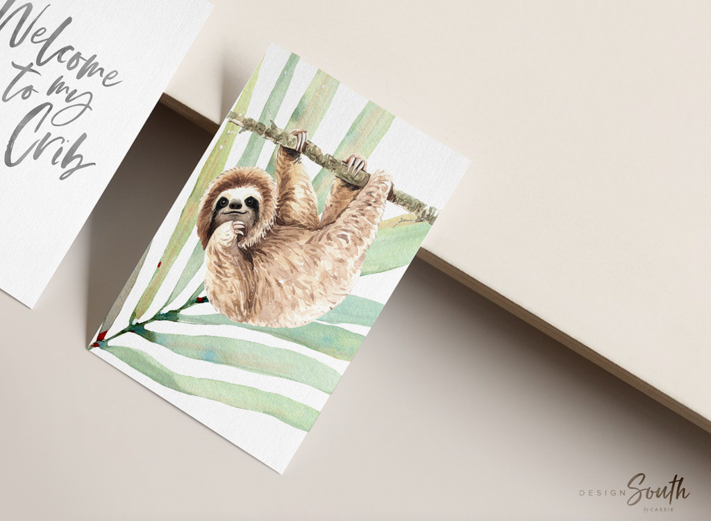 Sloth wall art for kids, sloth themed room personalized name, child nature animal bedroom art prints, sloth kids decor, wall art sloth decor