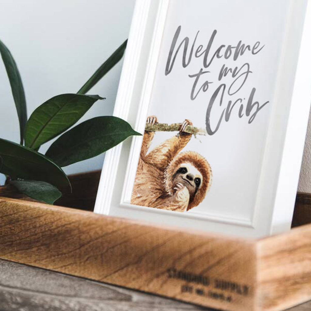 Sloth wall art set, sloth themed baby nursery, sloth nursery ideas, sloth tropical rainforest room decor, neutral sloth green gray newborn