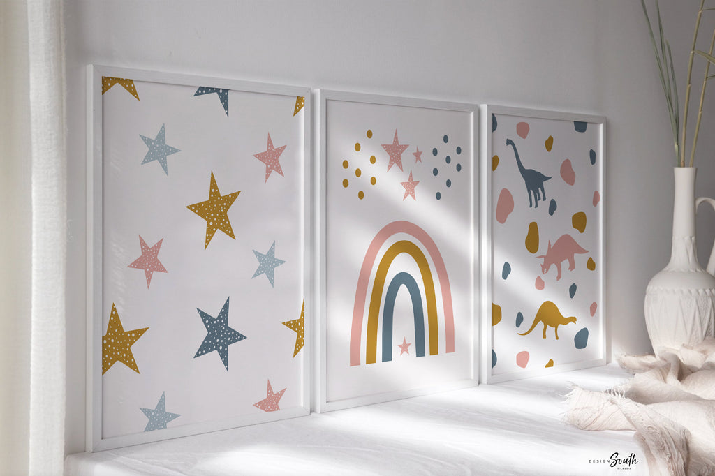 Girl dinosaur art, dinosaur prints for girls, trendy pattern pink girl dinosaurs, art prints dinosaur girl theme, girl room decor modern art