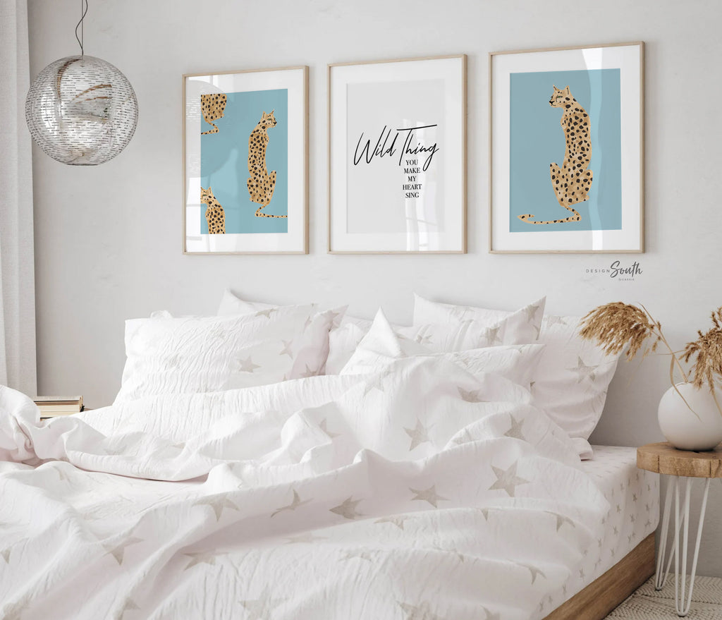 Blue leopard cheetah prints, blue jungle cheetah, boy safari nursery art personalized, unisex cheetah art, boho jungle blue vintage art